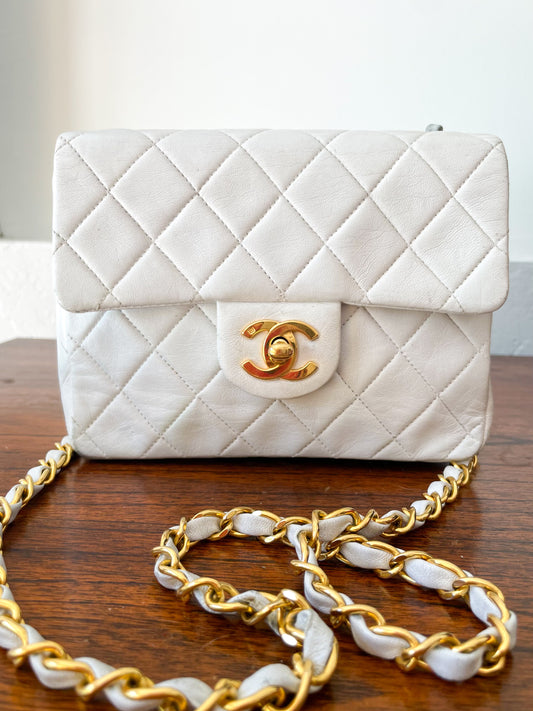 CHANEL Vintage Mini Square Flap White