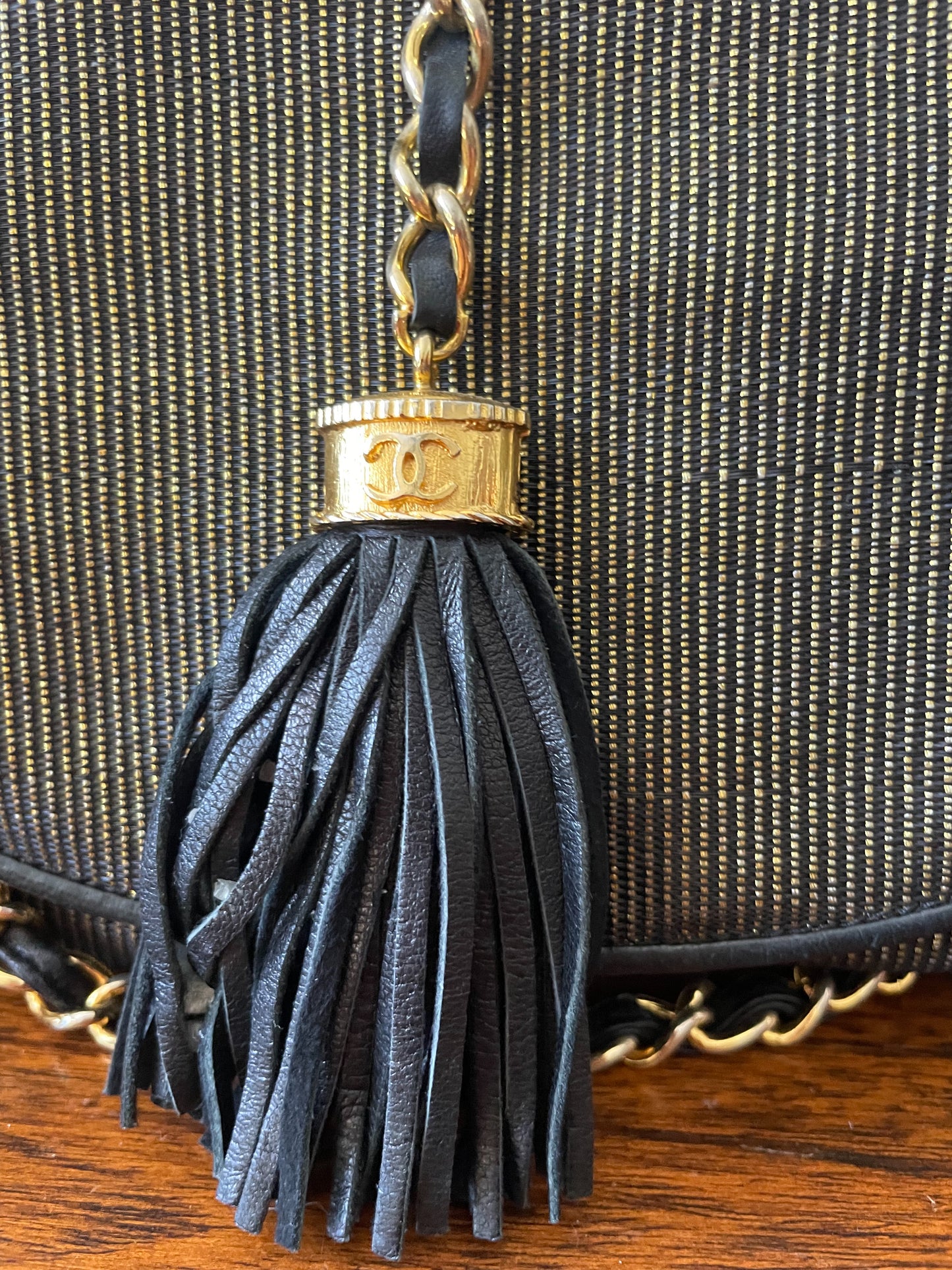 CHANEL Vintage Small Tassel Bag Black and Gold