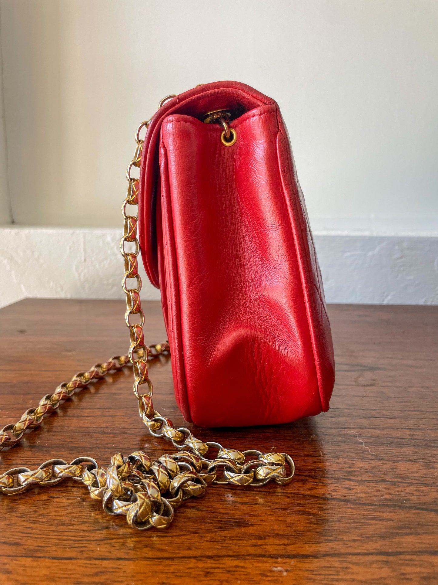 CHANEL Vintage Red Flap Bag Bijoux Chain