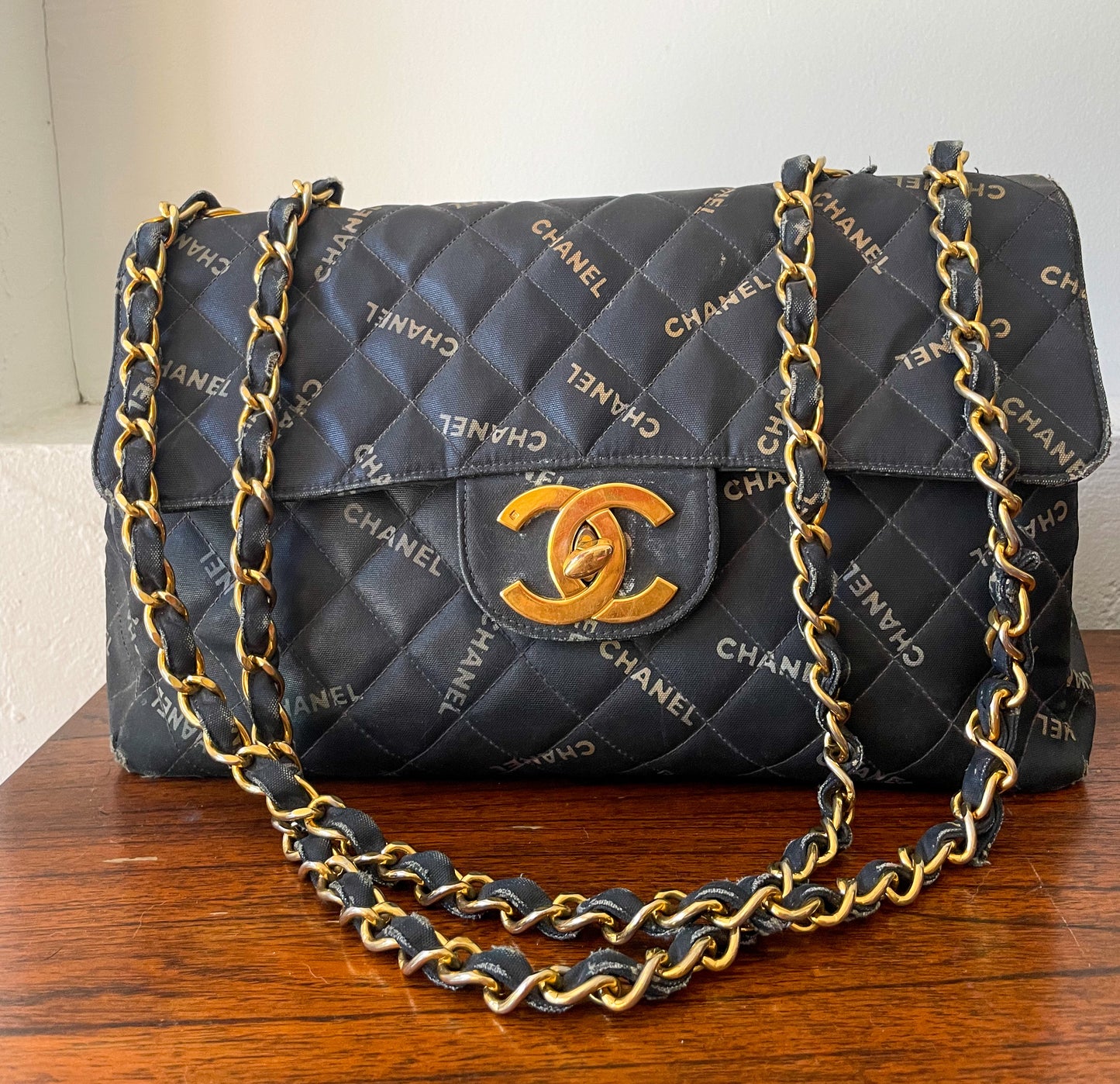 Chanel CC Vintage Logo Maxi Flap Bag Black